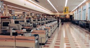 Picture of checkout sales lines at grocery store